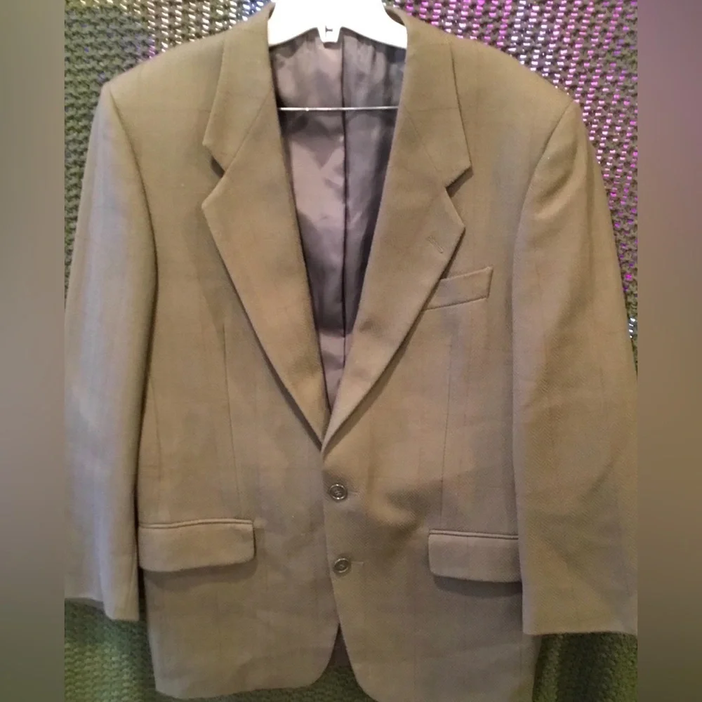 Dayton’s Men’s Suit Jacket Blazer, Green/Brown w/Burgundy Stripe, Wool; Size 38
